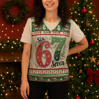 Funny Six Seven 67 Christmas Knitted V-Neck Vest Christmas Santa Patterns - Wonder Print Shop