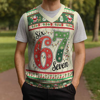 Funny Six Seven 67 Christmas Knitted V-Neck Vest Christmas Santa Patterns - Wonder Print Shop