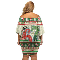 Funny Six Seven 67 Christmas Off Shoulder Short Dress Christmas Santa Patterns - Wonder Print Shop