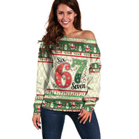 Funny Six Seven 67 Christmas Off Shoulder Sweater Christmas Santa Patterns - Wonder Print Shop