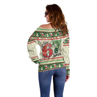 Funny Six Seven 67 Christmas Off Shoulder Sweater Christmas Santa Patterns - Wonder Print Shop
