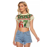 Funny Six Seven 67 Christmas Raglan Cropped T Shirt Christmas Santa Patterns - Wonder Print Shop