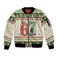 Funny Six Seven 67 Christmas Sleeve Zip Bomber Jacket Christmas Santa Patterns - Wonder Print Shop