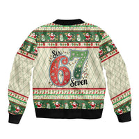 Funny Six Seven 67 Christmas Sleeve Zip Bomber Jacket Christmas Santa Patterns - Wonder Print Shop