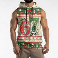 Funny Six Seven 67 Christmas Sleeveless Zip Hoodie Christmas Santa Patterns - Wonder Print Shop