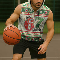 Funny Six Seven 67 Christmas Sleeveless Zip Hoodie Christmas Santa Patterns - Wonder Print Shop