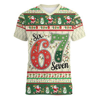 Funny Six Seven 67 Christmas Women V-Neck T-Shirt Christmas Santa Patterns - Wonder Print Shop