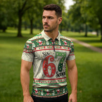 Funny Six Seven 67 Christmas Zipper Polo Shirt Christmas Santa Patterns - Wonder Print Shop