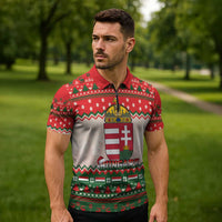 Hungary Christmas Zipper Polo Shirt Magyarorszag Boldog Karacsonyt - Wonder Print Shop