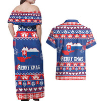 Slovakia Christmas Couples Matching Off Shoulder Maxi Dress and Hawaiian Shirt Slovakian Double Cross Map - Wonder Print Shop