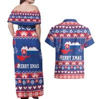 Slovakia Christmas Couples Matching Off Shoulder Maxi Dress and Hawaiian Shirt Slovakian Double Cross Map - Wonder Print Shop