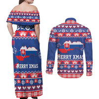Slovakia Christmas Couples Matching Off Shoulder Maxi Dress and Long Sleeve Button Shirt Slovakian Double Cross Map - Wonder Print Shop