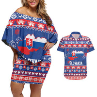 Slovakia Christmas Couples Matching Off Shoulder Short Dress and Hawaiian Shirt Slovakian Double Cross Map - Wonder Print Shop