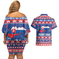 Slovakia Christmas Couples Matching Off Shoulder Short Dress and Hawaiian Shirt Slovakian Double Cross Map - Wonder Print Shop