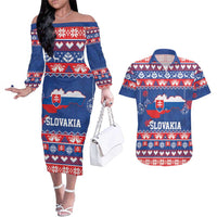 Slovakia Christmas Couples Matching Off The Shoulder Long Sleeve Dress and Hawaiian Shirt Slovakian Double Cross Map - Wonder Print Shop