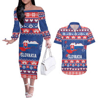 Slovakia Christmas Couples Matching Off The Shoulder Long Sleeve Dress and Hawaiian Shirt Slovakian Double Cross Map - Wonder Print Shop