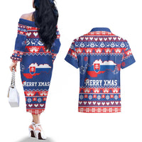 Slovakia Christmas Couples Matching Off The Shoulder Long Sleeve Dress and Hawaiian Shirt Slovakian Double Cross Map - Wonder Print Shop