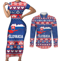 Slovakia Christmas Couples Matching Short Sleeve Bodycon Dress and Long Sleeve Button Shirt Slovakian Double Cross Map - Wonder Print Shop