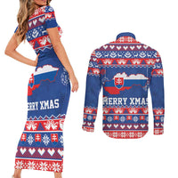 Slovakia Christmas Couples Matching Short Sleeve Bodycon Dress and Long Sleeve Button Shirt Slovakian Double Cross Map - Wonder Print Shop