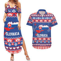 Slovakia Christmas Couples Matching Summer Maxi Dress and Hawaiian Shirt Slovakian Double Cross Map - Wonder Print Shop