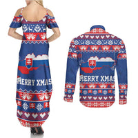 Slovakia Christmas Couples Matching Summer Maxi Dress and Long Sleeve Button Shirt Slovakian Double Cross Map - Wonder Print Shop
