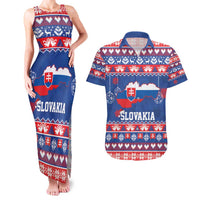 Slovakia Christmas Couples Matching Tank Maxi Dress and Hawaiian Shirt Slovakian Double Cross Map - Wonder Print Shop