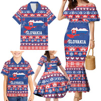 Slovakia Christmas Family Matching Mermaid Dress and Hawaiian Shirt Slovakian Double Cross Map - Wonder Print Shop