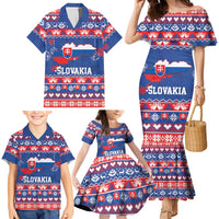 Slovakia Christmas Family Matching Mermaid Dress and Hawaiian Shirt Slovakian Double Cross Map - Wonder Print Shop