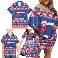 Slovakia Christmas Family Matching Off Shoulder Short Dress and Hawaiian Shirt Slovakian Double Cross Map - Wonder Print Shop