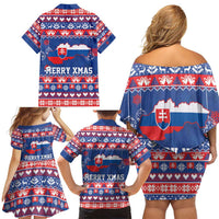 Slovakia Christmas Family Matching Off Shoulder Short Dress and Hawaiian Shirt Slovakian Double Cross Map - Wonder Print Shop