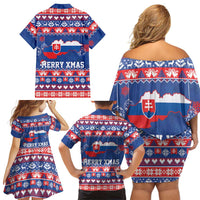 Slovakia Christmas Family Matching Off Shoulder Short Dress and Hawaiian Shirt Slovakian Double Cross Map - Wonder Print Shop