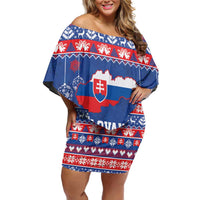Slovakia Christmas Family Matching Off Shoulder Short Dress and Hawaiian Shirt Slovakian Double Cross Map - Wonder Print Shop