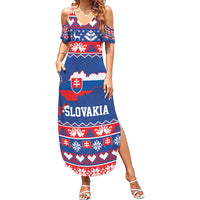 Slovakia Christmas Family Matching Summer Maxi Dress and Hawaiian Shirt Slovakian Double Cross Map - Wonder Print Shop