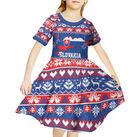 Slovakia Christmas Kid Short Sleeve Dress Slovakian Double Cross Map - Wonder Print Shop