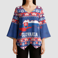 Slovakia Christmas Kimono Sleeve Blouse Slovakian Double Cross Map - Wonder Print Shop