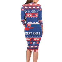 Slovakia Christmas Long Sleeve Bodycon Dress Slovakian Double Cross Map - Wonder Print Shop
