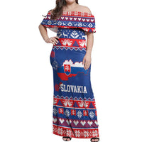 Slovakia Christmas Off Shoulder Maxi Dress Slovakian Double Cross Map - Wonder Print Shop