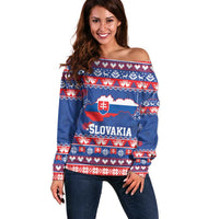 Slovakia Christmas Off Shoulder Sweater Slovakian Double Cross Map - Wonder Print Shop