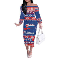 Slovakia Christmas Off The Shoulder Long Sleeve Dress Slovakian Double Cross Map - Wonder Print Shop