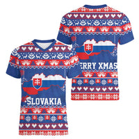 Slovakia Christmas Women V-Neck T-Shirt Slovakian Double Cross Map - Wonder Print Shop