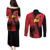 Albania Eagle Couples Matching Puletasi and Long Sleeve Button Shirt National Emblem Grunge Pattern - Wonder Print Shop