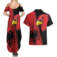 Albania Eagle Couples Matching Summer Maxi Dress and Hawaiian Shirt National Emblem Grunge Pattern - Wonder Print Shop