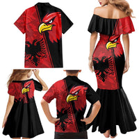 Albania Eagle Family Matching Mermaid Dress and Hawaiian Shirt National Emblem Grunge Pattern - Wonder Print Shop