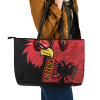 Albania Eagle Leather Tote Bag National Emblem Grunge Pattern - Wonder Print Shop