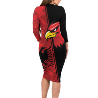 Albania Eagle Long Sleeve Bodycon Dress National Emblem Grunge Pattern - Wonder Print Shop