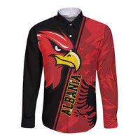 Albania Eagle Long Sleeve Button Shirt National Emblem Grunge Pattern - Wonder Print Shop
