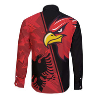 Albania Eagle Long Sleeve Button Shirt National Emblem Grunge Pattern - Wonder Print Shop