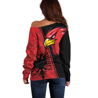 Albania Eagle Off Shoulder Sweater National Emblem Grunge Pattern - Wonder Print Shop