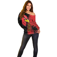 Albania Eagle Off Shoulder Sweater National Emblem Grunge Pattern - Wonder Print Shop