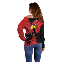 Albania Eagle Off Shoulder Sweater National Emblem Grunge Pattern - Wonder Print Shop